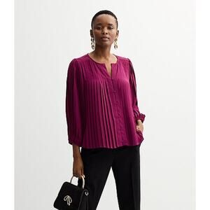 Magenta Pleated Architectural Blouse XL Nine West Button Down Workwear colorful